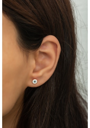 Nereze 925 Ayar Gümüş Minimal Mineli Yuvarlak Model Küpe