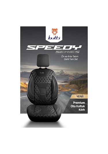 Siyah - Gri Buttı Speedy Serisi Premium Oto Koltuk Kılıfı Ortopedik Destekli, Ön Arka Tam Set, Aırbag Uyumlu