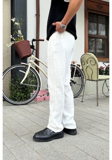 Flaw Müslin Kumaş Baggy Pantalon Ekru Ekru