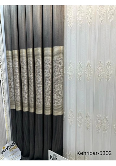 Nivemeshome Kehribar Ft614162 Antrasit V-5302 Pano Fon Perde 1/3 Sık Pileli Perde Apm Çok Renkli
