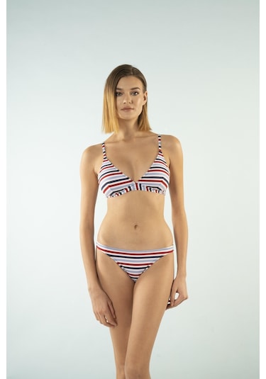 Estiva Bantlı Toparlayıcı Üçgen Bikini Takımı - Çizgili