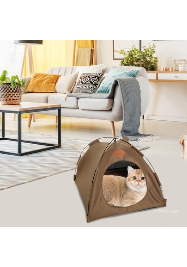 Geeroyoo Katlar İçin Katlanabilir Portatif Çadır Ev, Kahverengi Yastık Dahil L Boy