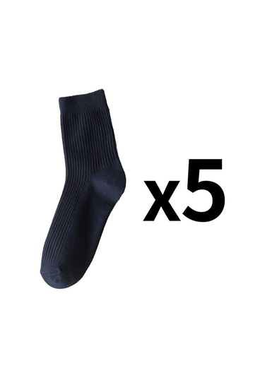 Lacivert 5 Çift/grup Erkek Dikey Çizgili Pamuklu Çorap Orta Buzağı Nefes Alabilen Çorap İş Spor Çorapları Lacivert