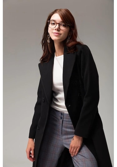 Tam Boy Beli Kuşaklı Kaşmir Kaşe Kaban 001