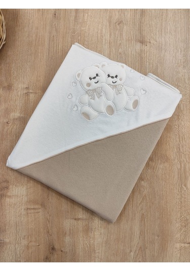%100 Pamuklu & Mevsimlik Bebek Battaniyesi - Kahverengi & Ayıcık Nakışlı Bebek Örtüsü 80x90 Cm Kahverengi