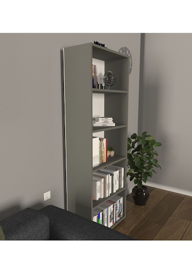 Modern 5 Raflı Kitaplık Dekoratif Kitaplık Antrasit