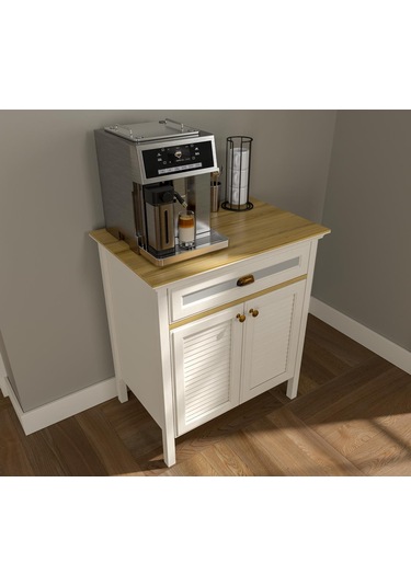 Valena Kahve Köşesi Erzak Dolabı Çok Amaçlı Dolap Airfry Dolabı 2 Kapaklı 1 Çekmeceli 80 Cm Minifixli Kahverengi