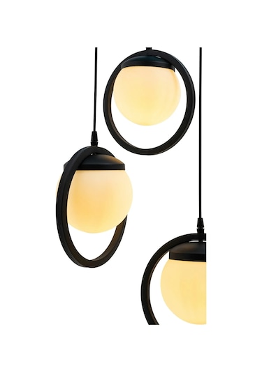 Halka 3 Lu Tepsi. Glop Beyaz Renk Camlı Beyaz Avize. Salon, Mutfa Siyah