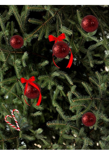 Yılbaşı Çam Ağacı Süsü, Yılbaşı Süsü, 3 Cm 6'lı Kırmızı Top
