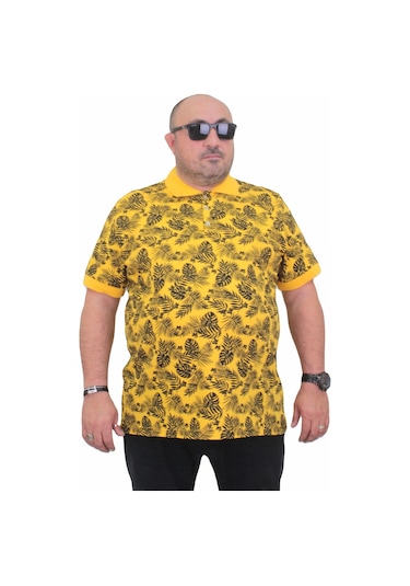 Starbattal Erkek Büyük Beden Polo Yaka Tişört Hawai 24455 Sarı-Sarı