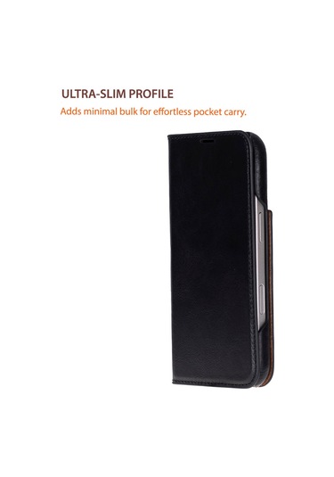 Bloomcase Sonat Obsidian Black Hakiki Deri iPhone Uyumlu 17 6.3" Folio Kılıfı Siyah