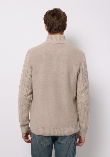 Colins Regular Fit Dik Yaka Jakarlı Erkek Ekru Kazak Cl1076243 Q1.v1 Ecr Ekru