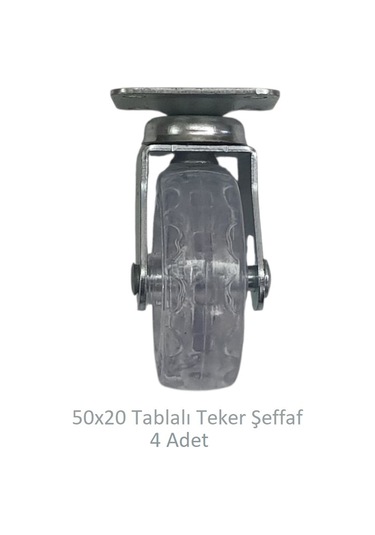 Ofis Koltuk Dolap Etajer 360 Derece Döner 50 X 20 Tablalı Teker Şeffaf 50 Mm 4 Adet Şeffaf
