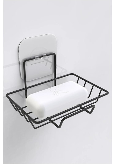 Yapışkanlı Kancalı Siyah Katı Sabunluk Mutfak Düzenleyici Raf Süngerlik Çok Renkli