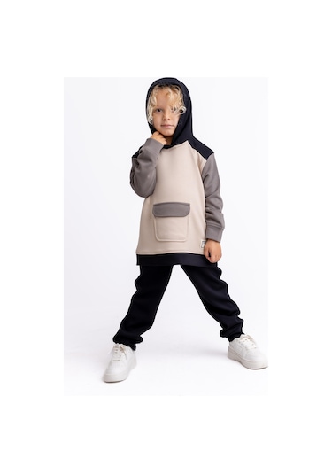 Oliventhekid Siyah Üç Renkli Modal Unisex Çocuk Takım Siyah