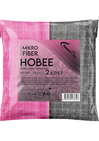 Hobee 2'li Kareli Simli Ovma Bezi 40x40 320gsm - Pembe/Gri