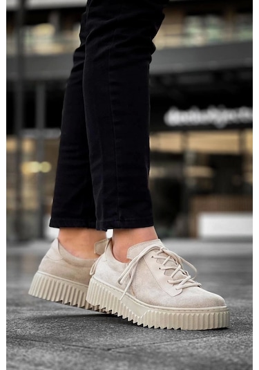 Kb-x502 Kuback Bej Süet Yüksek Bej Taban Bağcık Detaylı Lastikli Günlük Erkek Ayakkabı Bej