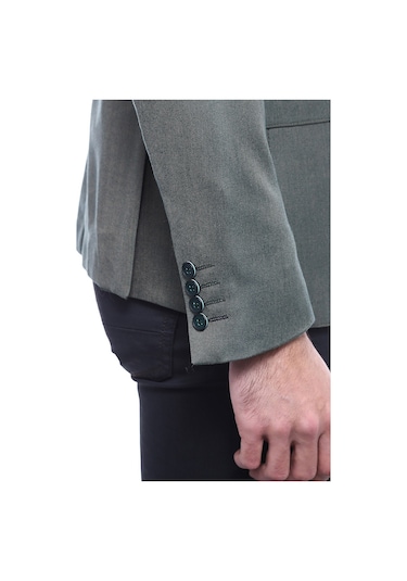 Wessi Tek Düğme Yarım Astar Sivri Yaka Yeşil Ceket- Yeşil