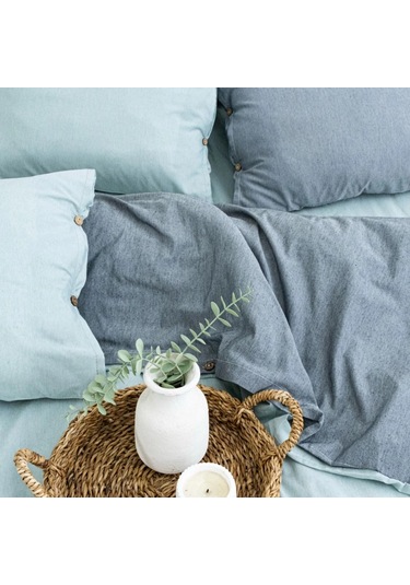 Tek Kişilik %100 Pamuk Ranforce Nevresim Takımı 160x220 Cm Açık Mavi Lastiksiz Çarşaflı Açik Mavi