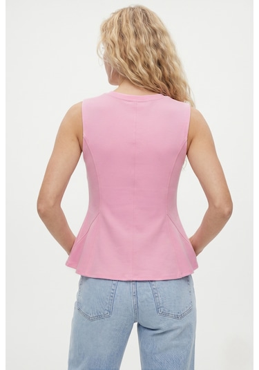 Ritnice Kadın Rowe %100 Pamuk Peplum Sıfır Kol Pembe Bluz