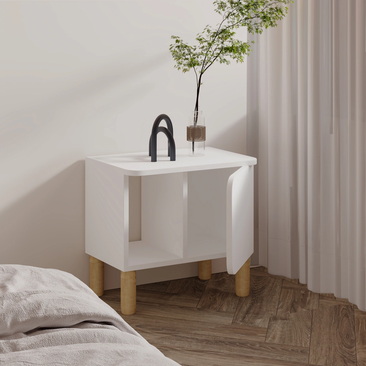 River Komodin Şık Ve Fonksiyonel Başucu Sehpası Beyaz