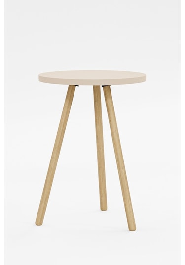İntergo Yuvarlak Ahşap Ayaklı Tekli Zigon Yan Sehpa Krem