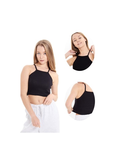Alya Underwear Kaşkorse Dar Yaka Askılı Crop Siyah