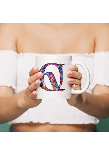 Q Harfi Bardak 330 Ml İsme/harfe Özel Hediye, Renkli Harf Tasarım Beyaz