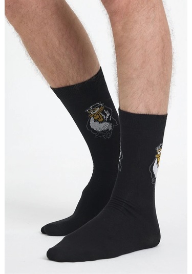 Erkek Pamuklu Özel Desenli Dikişsiz Yumuşak Dokulu Terletmez Rahat Esnek Soket Çorap Siyah-penguen