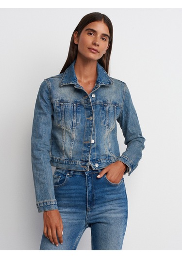 Dilvin Comfort Likra Kısa Kot Mont Mavi