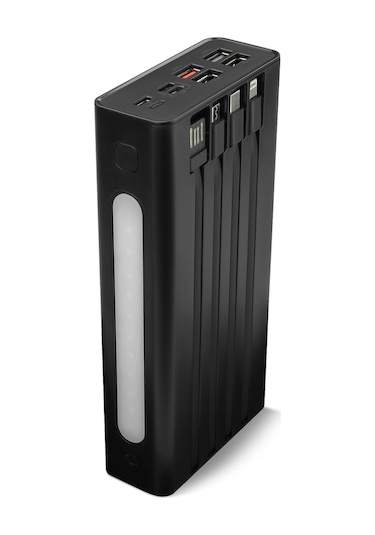Powerway 30.000 Mah Pd 22.5w Dahili Kablolu Hızlı Şarj Fener Gerçek 30.000 Mah Qc30s Siyah Powerbank