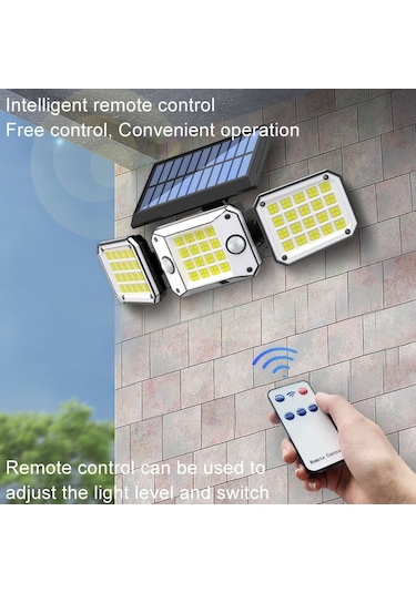 Sones Dış Mekan Üçlü Kafa 224led Çift Sensörlü Güneş Enerjili Duvar Işığı Dönen Gövde Sensörlü Işık Bahçe Ev Aydınlatması, Stil: İntegral