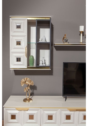 Modalife Vanesa 212x50 Kapaklı + Raflı TV Ünitesi İnci
