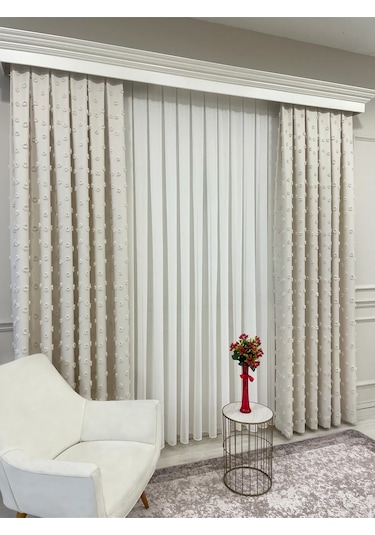 Brillant Carla Puffy Püsküllü Perde İstenilen Tüm Ölçülerde Ekru Ekru