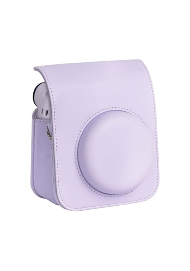 Sones Fujıfılm İnstax Mini Uyumlu 12 Uyumlu Uyumlu Tam Vücut Deri Kılıf Kamera Çantası Askılı Mor
