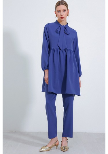 Kadın İndigo Örme Pantolon Tunik Alt Üst Takım 6654 6654bgd19-043-14815 001