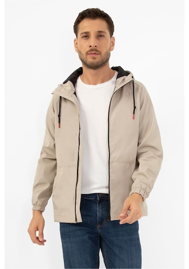 Erkek Taş İçi Astarlı Kanguru Cepli Su Ve Rüzgar Geçirmez Kapüşonlu Cepli Yağmurluk Taş