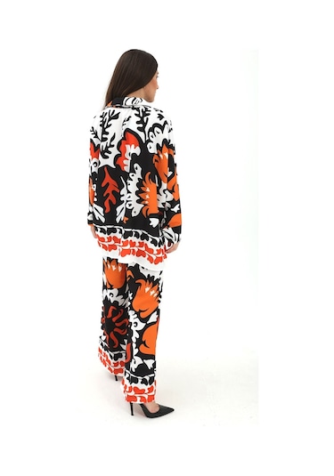 Yanı Yırtmaçlı Lale Desen Jessica Kumaş Takım - Siyah-siyah Siyah