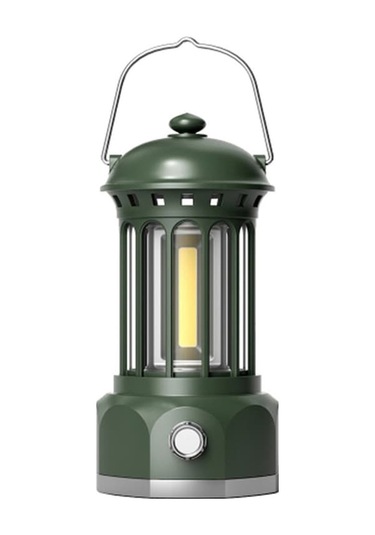 Şarj Edilebilir Cob Kamp Işığı Retro Tarzı Çadır Asma Işık Fener Lambası Yürüyüş Akşam Partisi İçin, Boyut: L 001 Yeşil