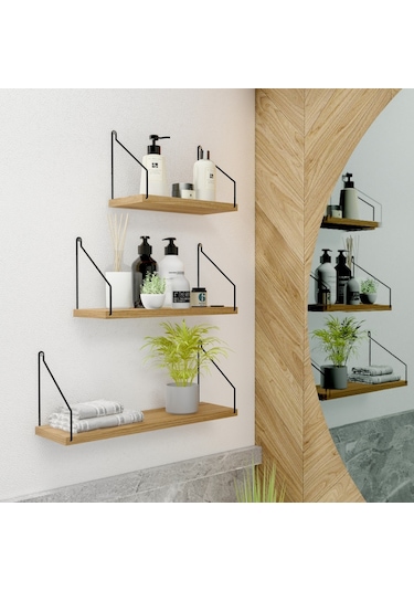 Roomiehome Catchme Mutfak Banyo Yaşam Alanı Duvar Rafı Kitaplık 3'lü Set - 445233612