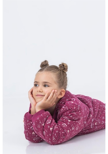 Kız Erkek Çocuk Kalın Elyaf Dolgulu Premium Kalite 2.5 Tog Desenli Uyku Tulumu Mürdüm