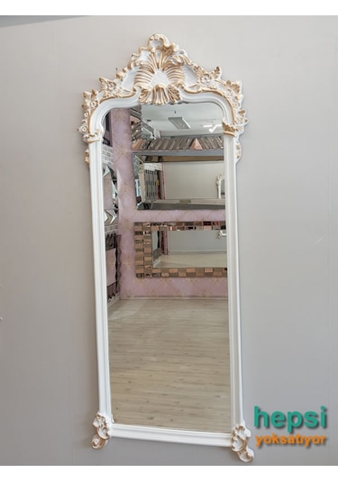 Vintage Madam Model Beyaz Altın Renk Varaklı Boy Aynası (442907834) Beyaz