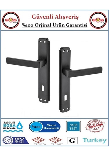 Kare İç Oda Kapı Kolu - Mat Siyah - 1 Takım Ön Ve Arka
