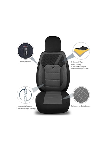 Minderland K1 - Suzuki Splash İle Uyumlu Koltuk Kılıfı, Tam Takım/gri-siyah