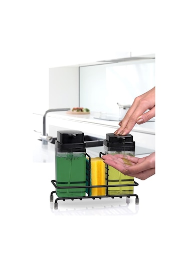 Okyanus Home Siyah Deluxe Kare Standlı 2'li Füme Rengi Sıvı Sabunluk