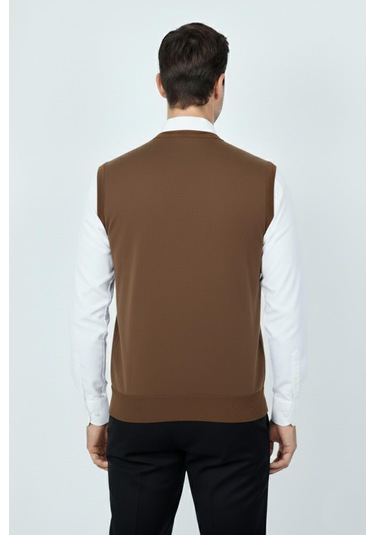 Erkek V Yaka Süveter Çelik Örgü Regular Kalıp Bgl-st04840 Taba