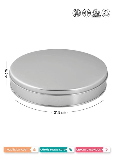 215x40 Mm Yuvarlak Gümüş Metal Kutu, Yuvarlak Metal Kutu 1 Adet