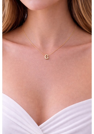 14k Altın Renginde G Harf Minimal Model Çelik Kadın Kolye Altın