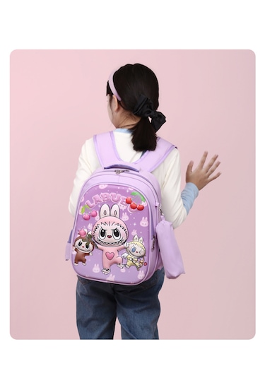 Labubu İlköğretim Öğrenci Kız Erkek Şık Moda Sevimli Okul Sırt Çantası Mor