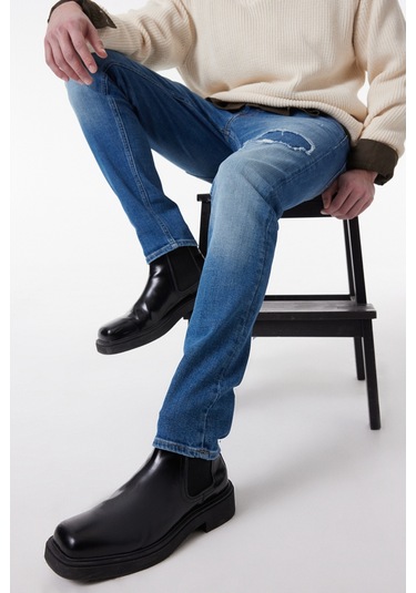 Lee Slim Fit Dar Kesim Normal Bel Taşlamalı Mavi Esnek Luke Jean Denim Kot Pantolon L71911858 Gri Melanj